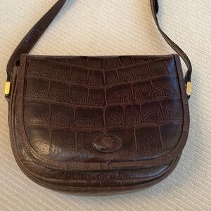 Vintage Brown Crocodile Textured Leather Crossbody Purse